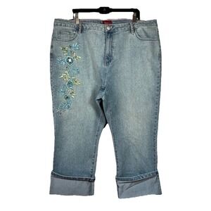AZITA High Rise Cuffed Crop Jeans, Beading Design Sequin Embellishments, Size 20